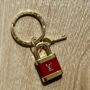 Upcycled LV Gold and Red Padlock Key Ring